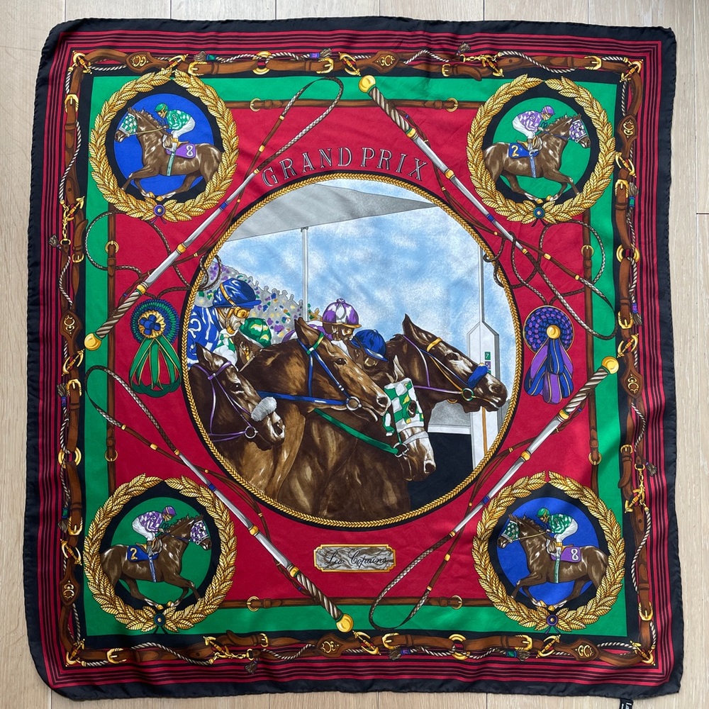 Vintage Les Copains Equestrian Print Silk Scarf